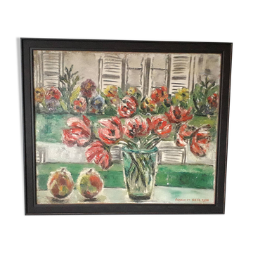 Tableau ancien à l'huile représentant une nature morte