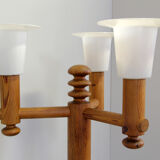 Turned solid pine floor lamp by Uno Kristiansson for Luxus Sweden, 1970s