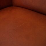 Majestic, luxurious set of 4 cognac-colored cowhide leather Art Deco design armchairs