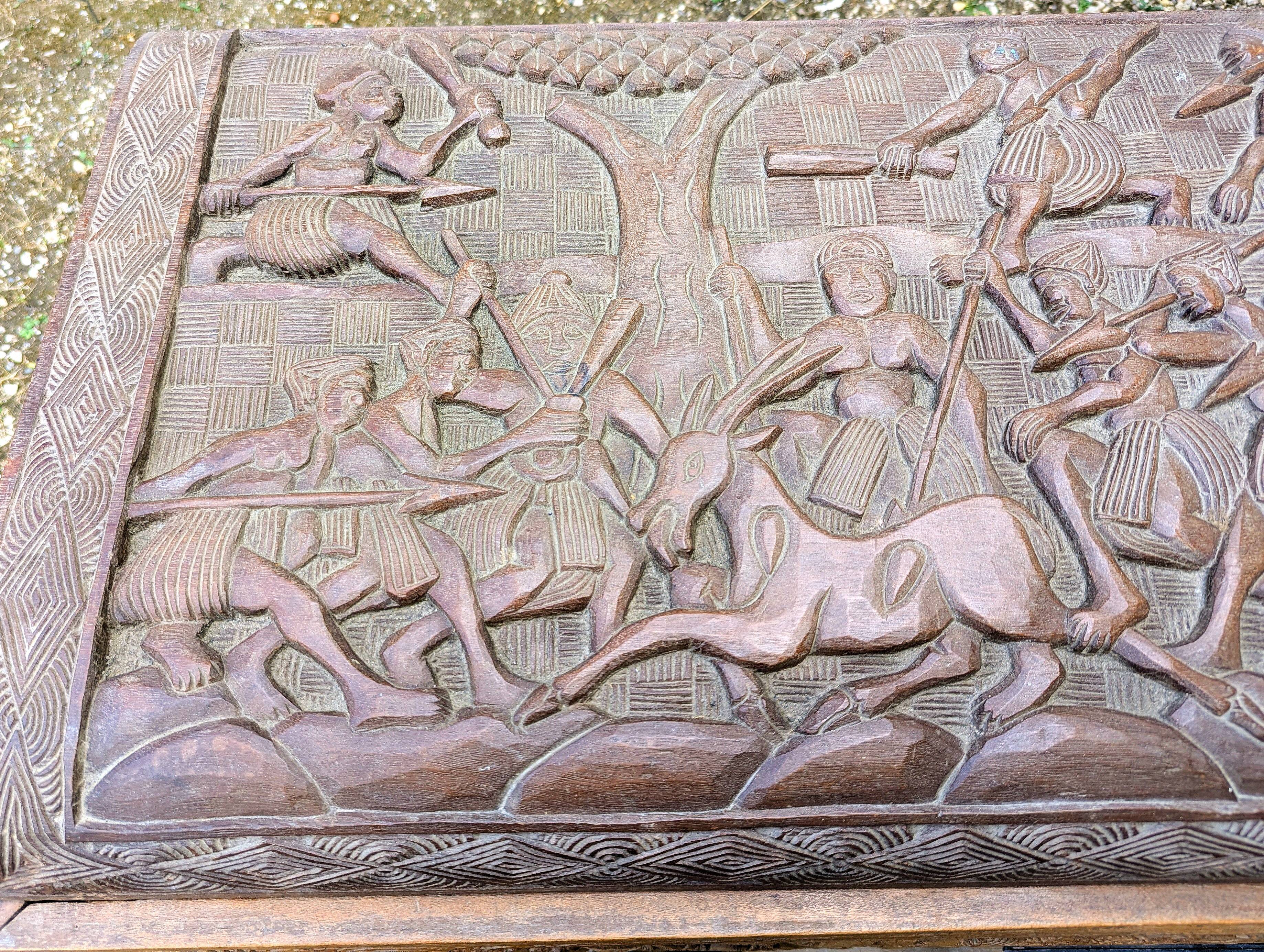 Antique Large Exotic Wood Chest Carved Africa