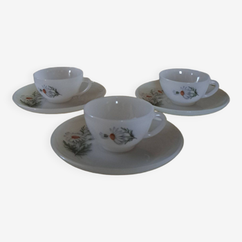 Trio de tasses vintage Arcopal France marguerites