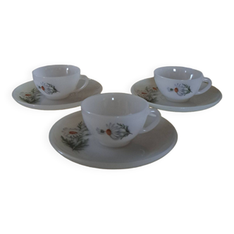 Trio de tasses vintage Arcopal France marguerites