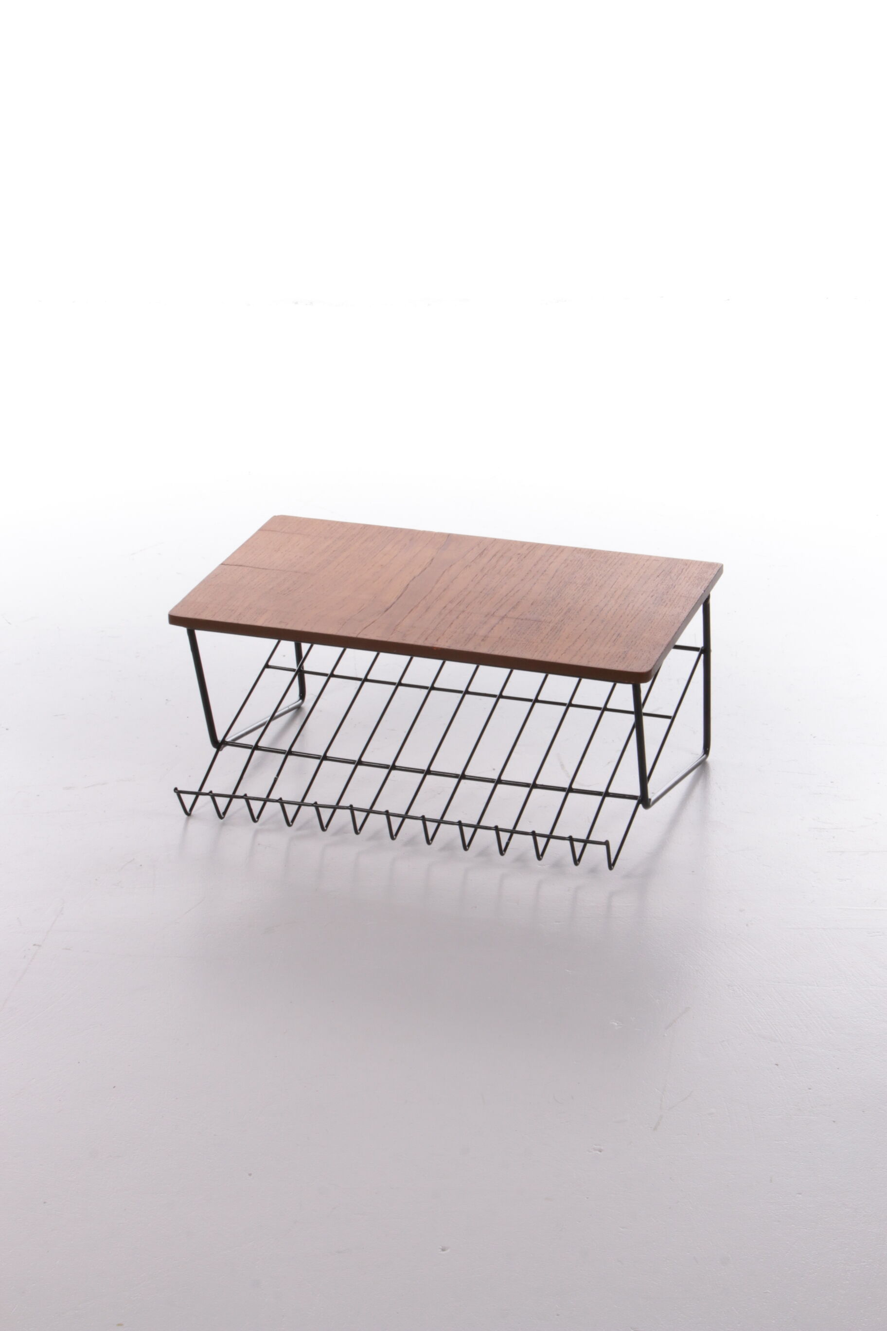 Vintage magazine rack made of metal and wood, 1960s