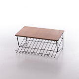 Vintage magazine rack made of metal and wood, 1960s
