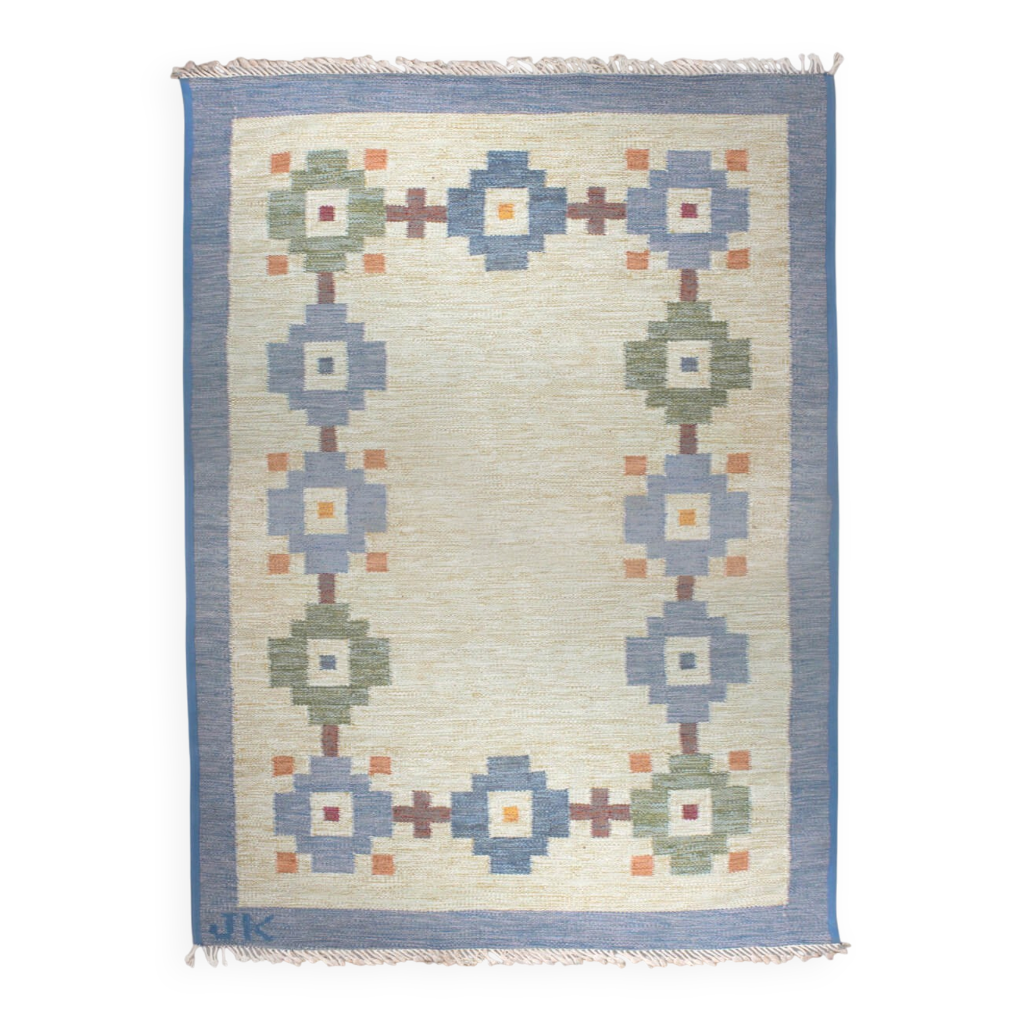 Karin Jönsson Swedish Mid-Century Geometric Wool Kilim 171x252cm