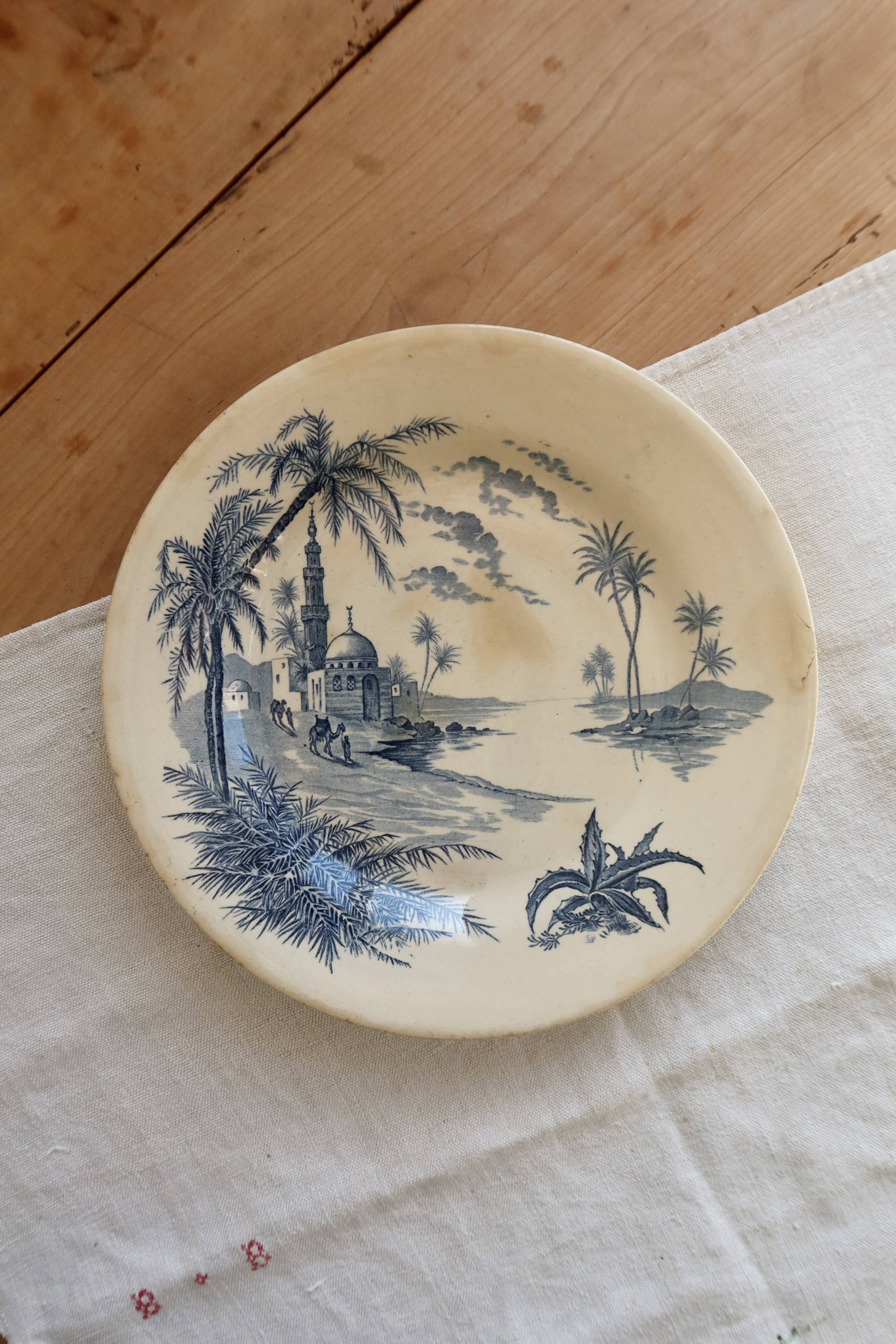 Antique Gien plate "Views of the East" – Ironstone