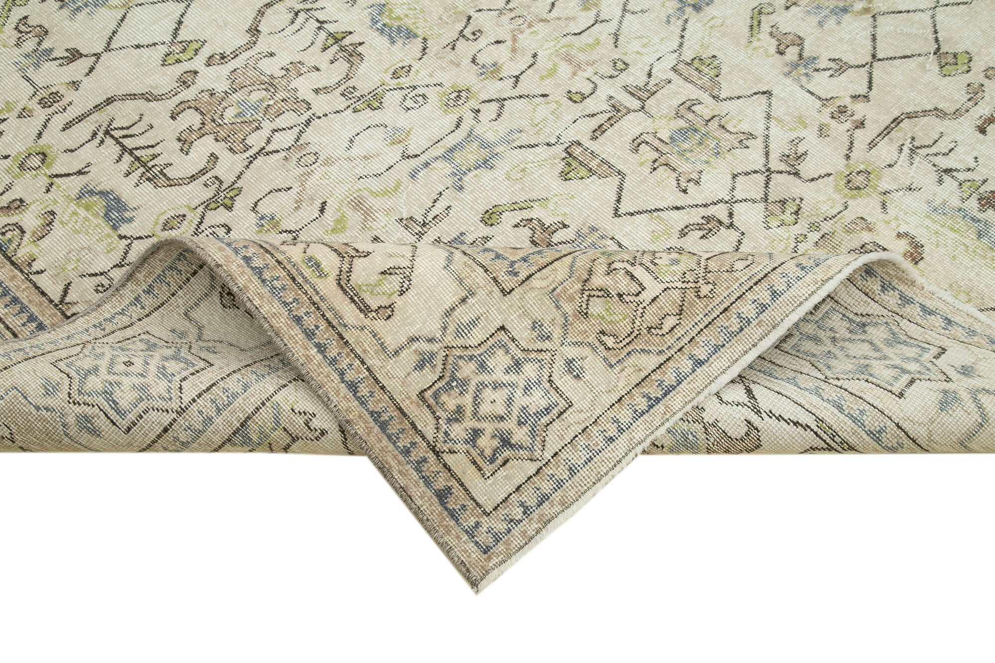 Handmade distressed oriental beige rug 202 cm x 296 cm