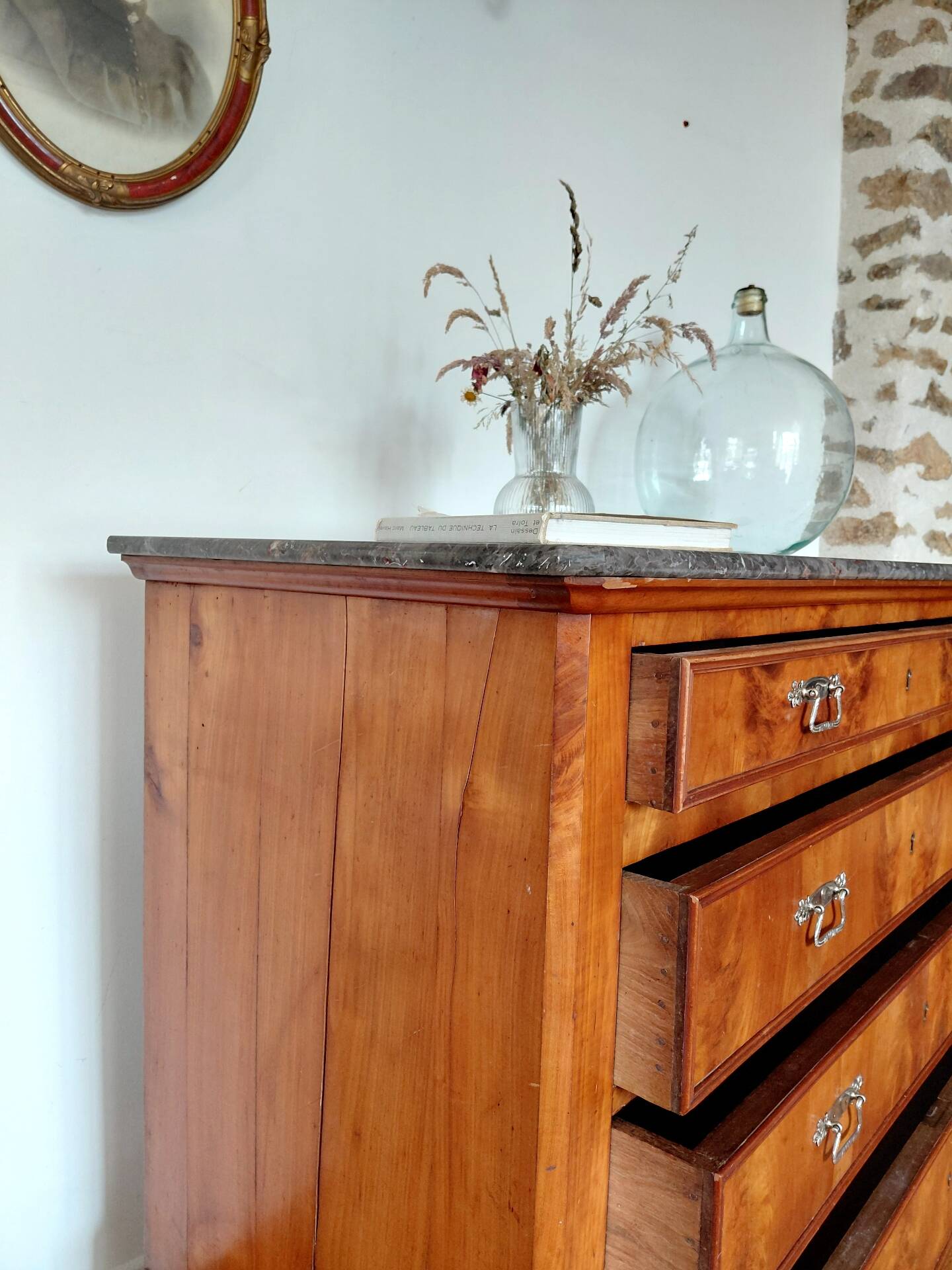 Louis-Philippe Commode (19th century) Walnut Burl Saint Anne Marble