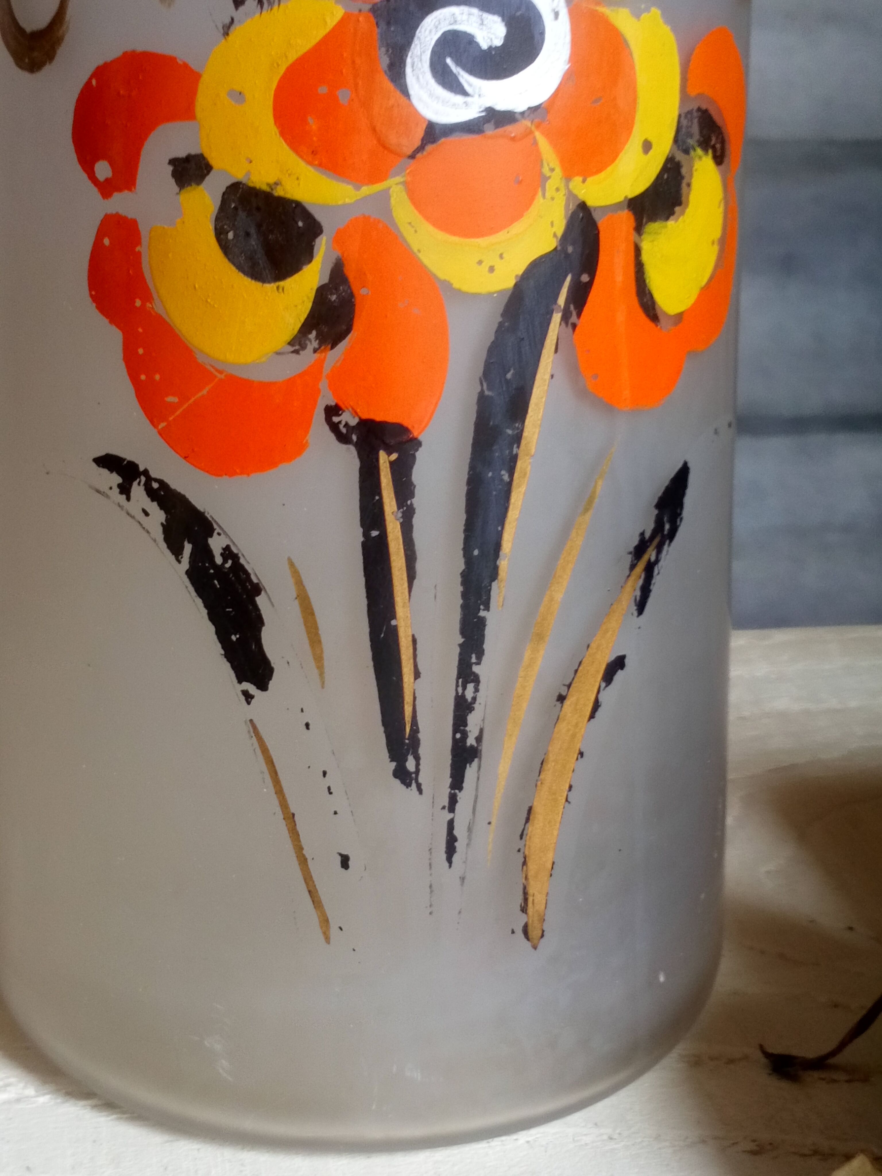 Painted frosted glass Art Deco vase