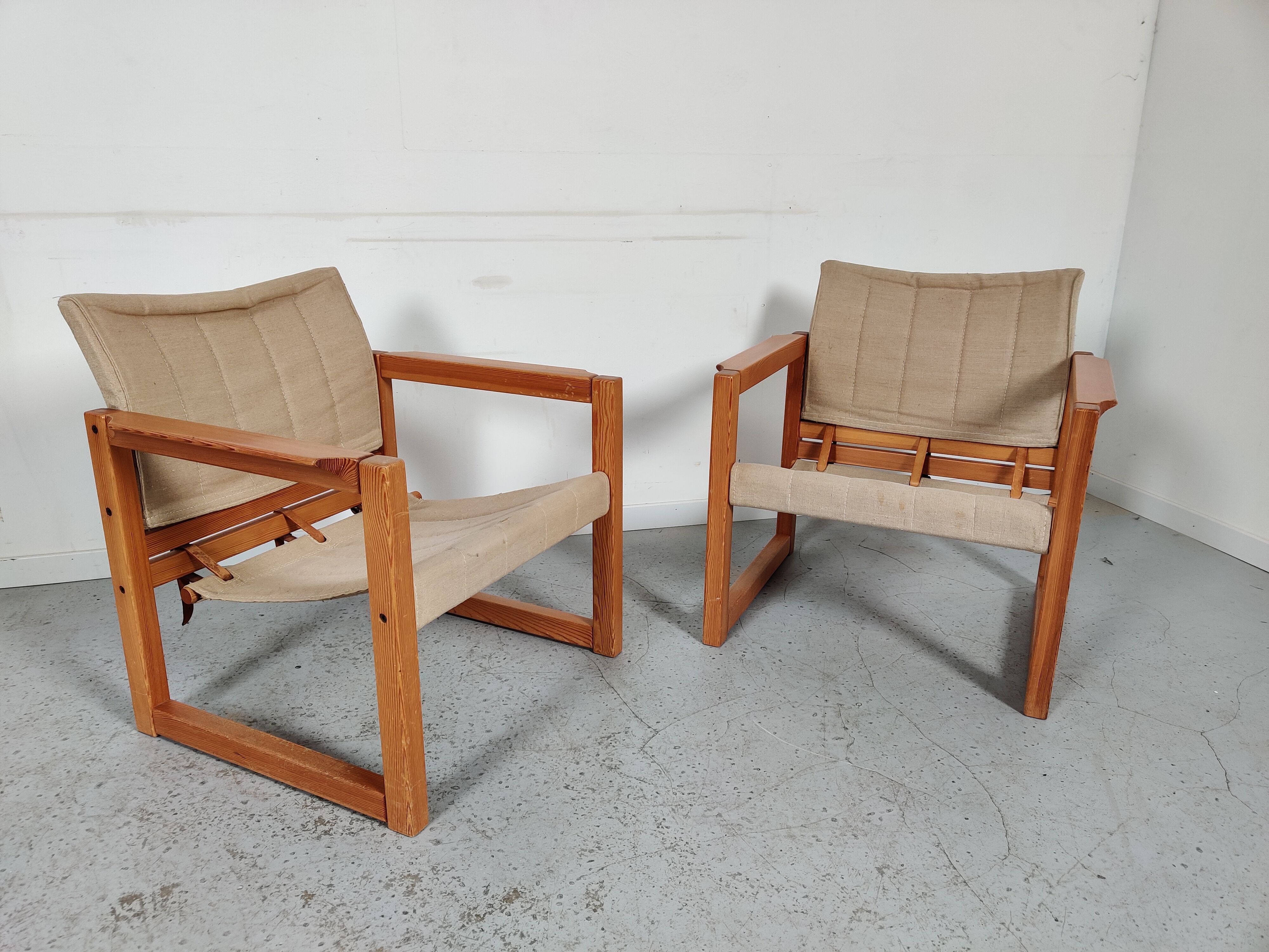 Pair of pine "safari" armchairs by Karin Mobring, 80s