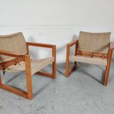 Paire de fauteuils "safari" en pin par Karin Mobring années 80