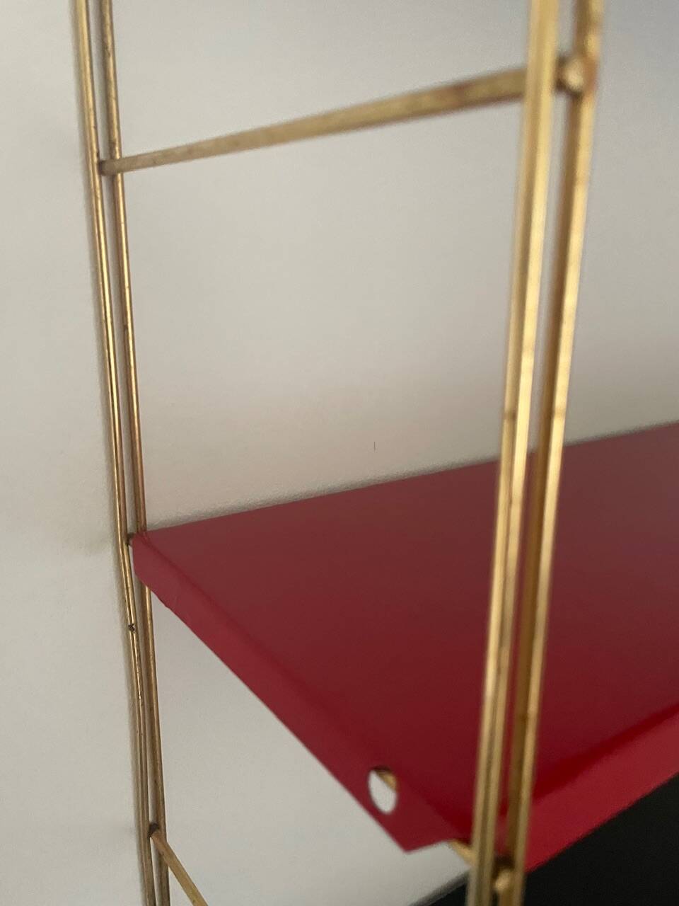 Modular vintage wall shelf, black and red metal circa 1960s