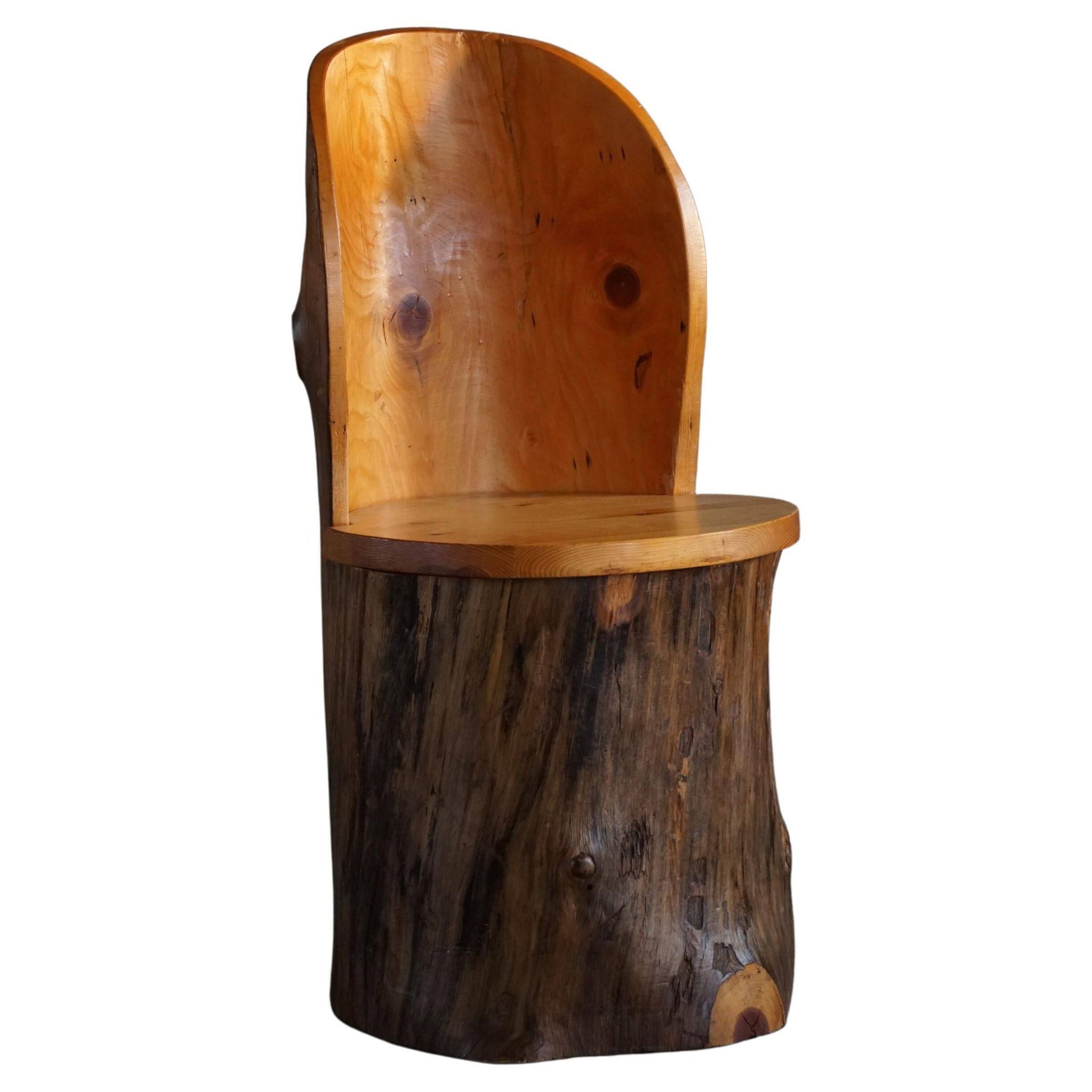 Modern primitive Swedish hand-carved pine stump chair, Wabi Sabi, 1960s