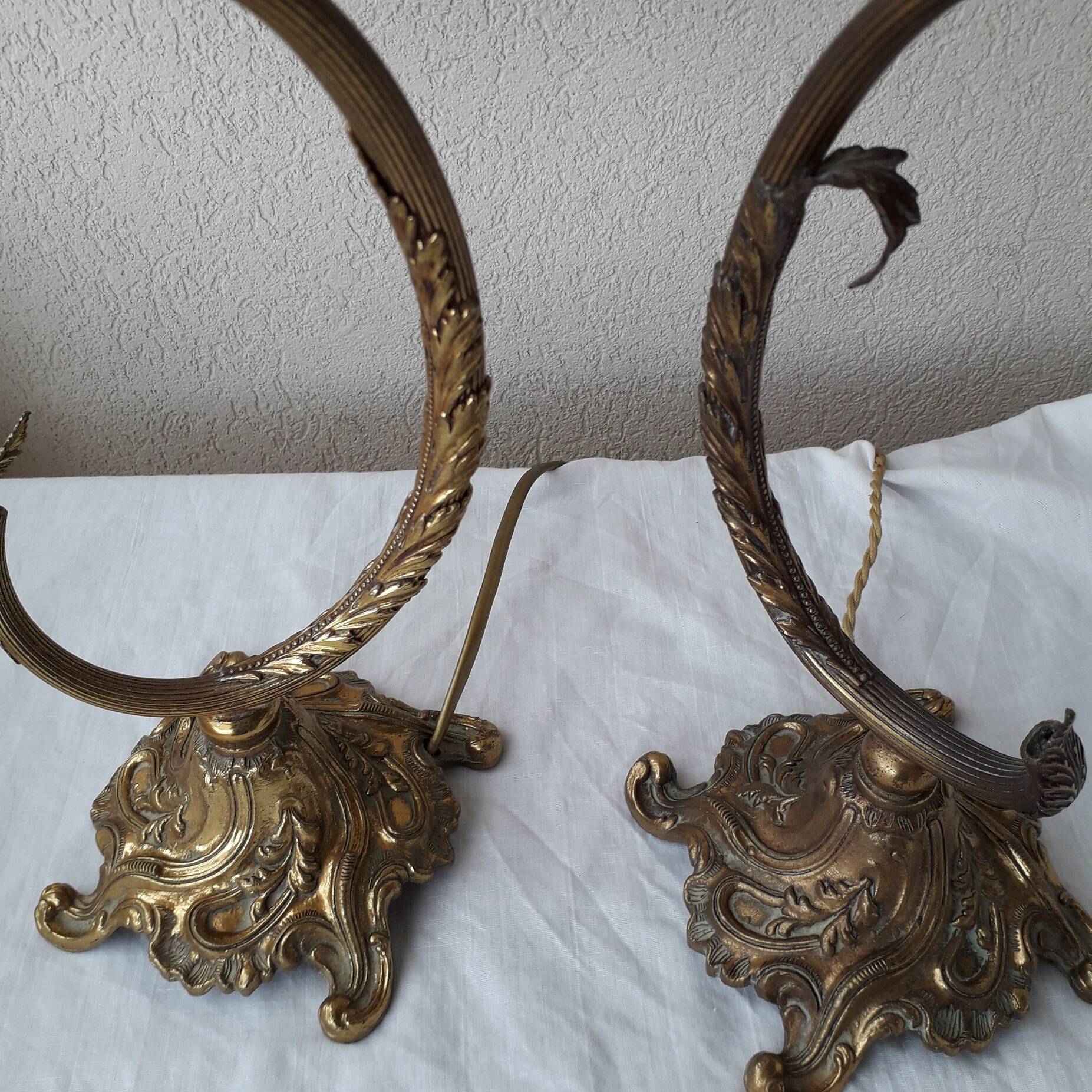 2 lampes en bronze et verre