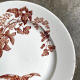 Plat rond longwy en terre de fer blanche et marron