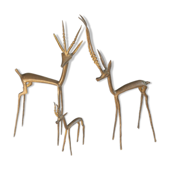 Set of 3 brass gazelles, 50s