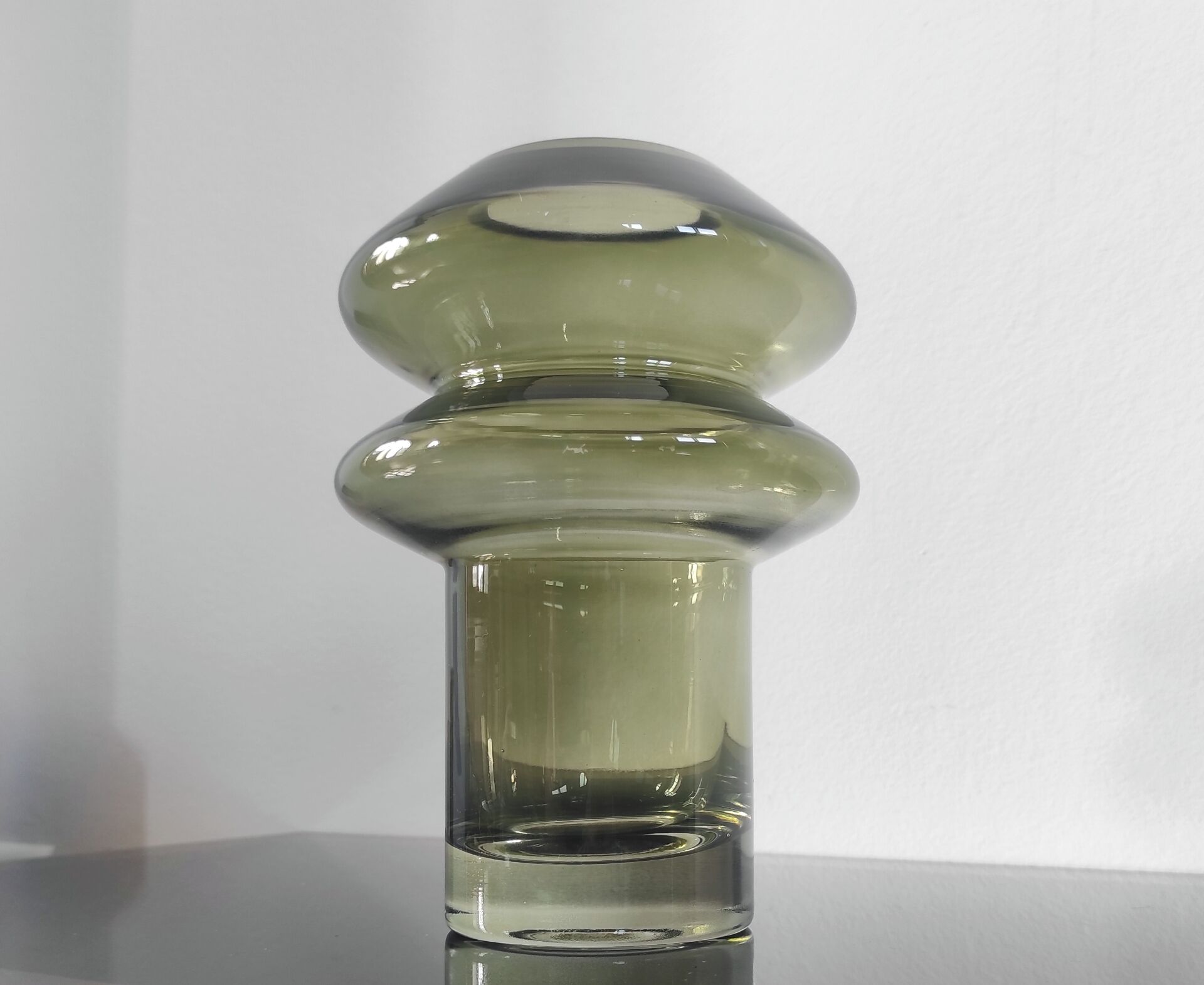 Sculptural vase in olive green glass