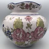 Round earthenware vase with polychrome floral motifs, signed