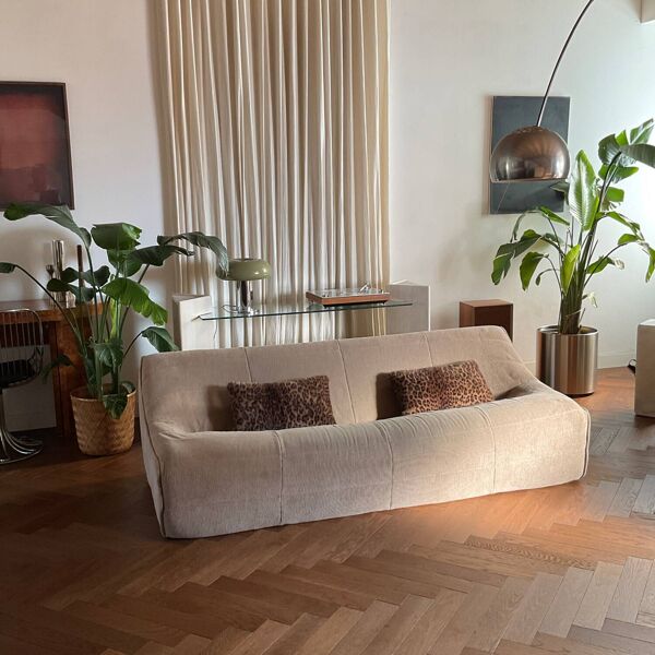 Étagère/Console Artelano Roche Bobois travertin et verre années 70