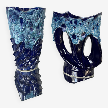 Set de 2 vases Vallauris Fatlava bleus