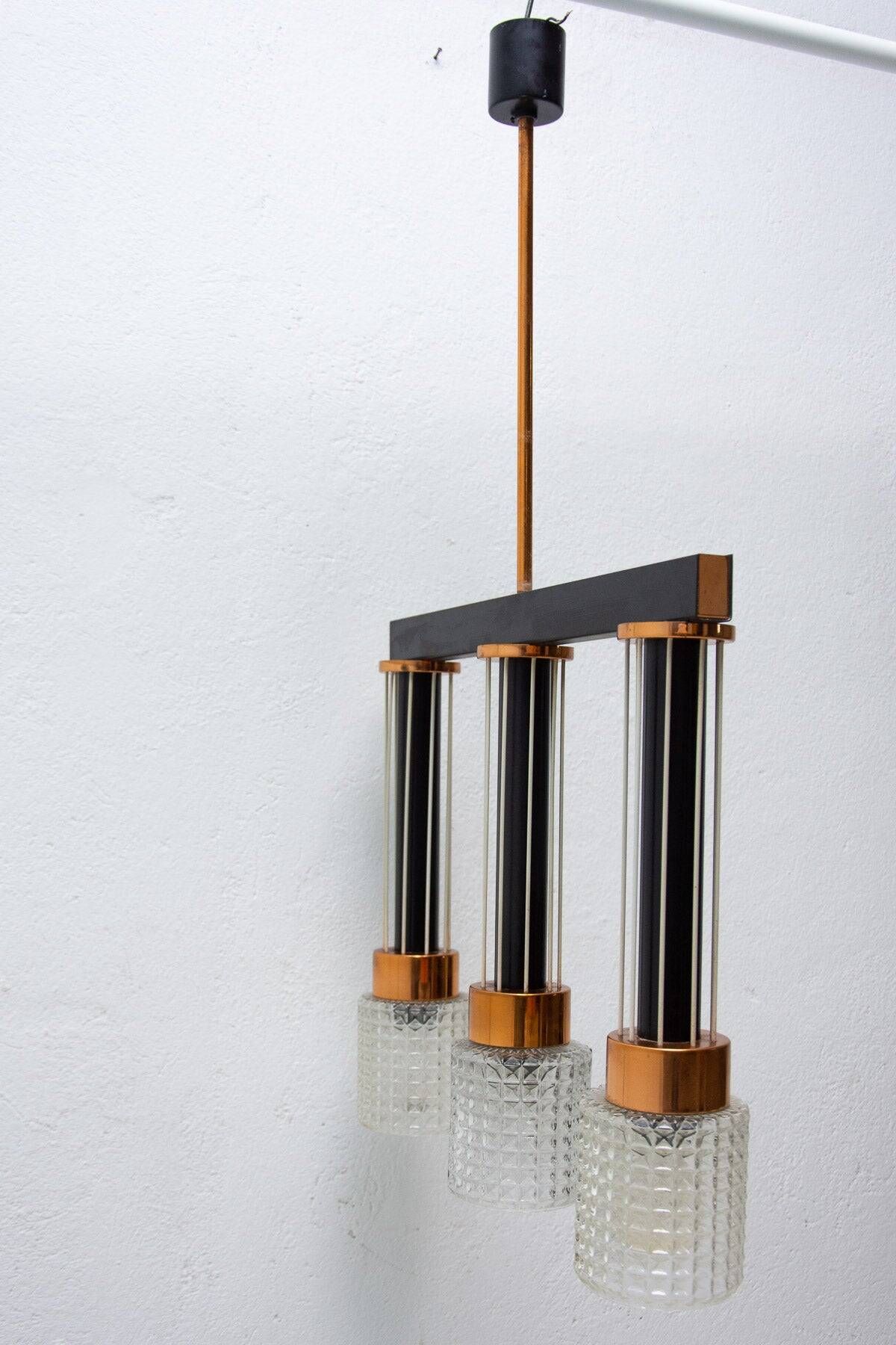 Czechoslovak brutalist light fixture, mid-century ceiling lighting, 1970s