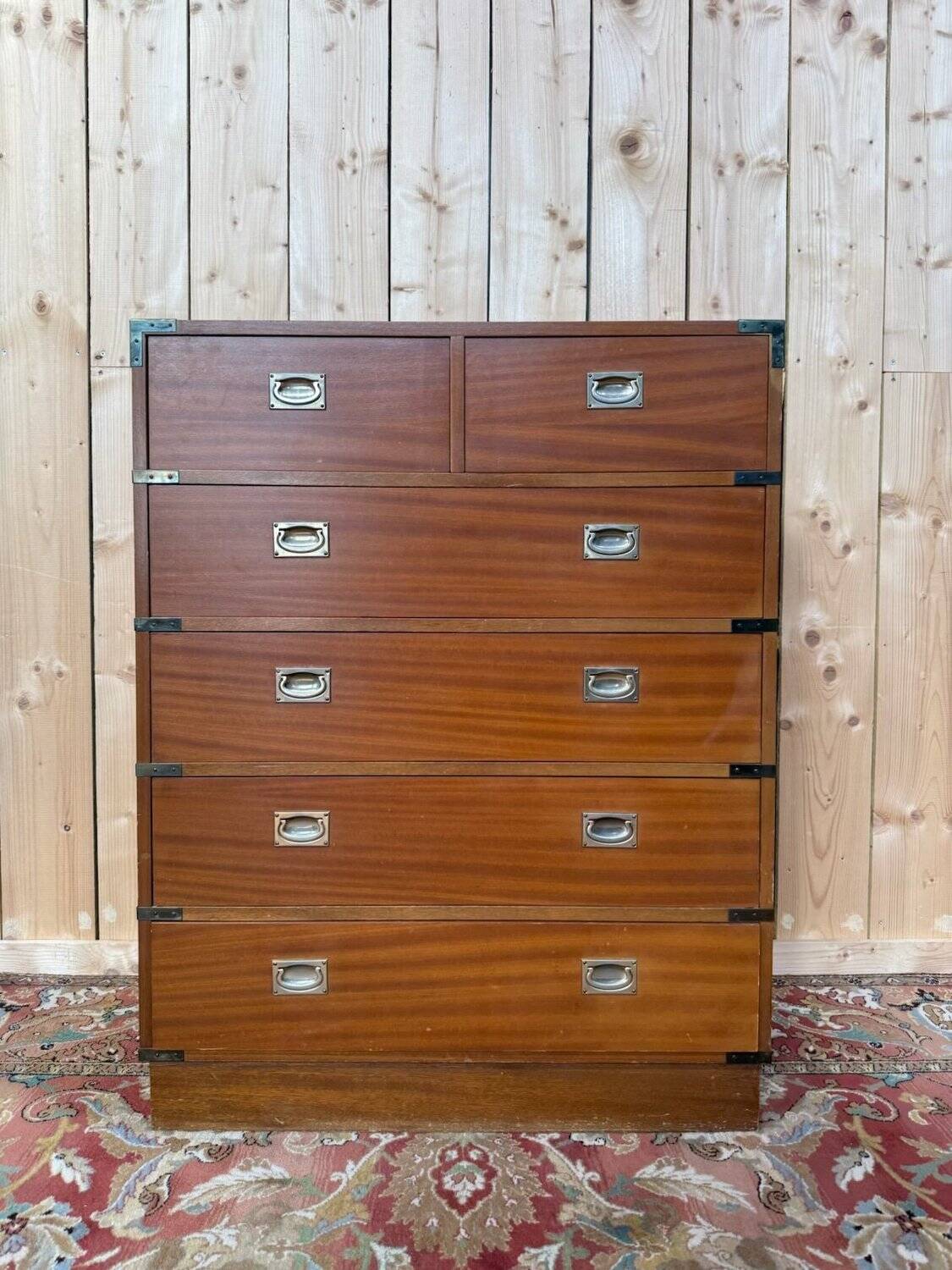 Commode marine Anglaise acajou et laiton — style Campaign 1960