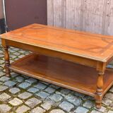 Table basse bois massif et marqueterie double plateau 110cm