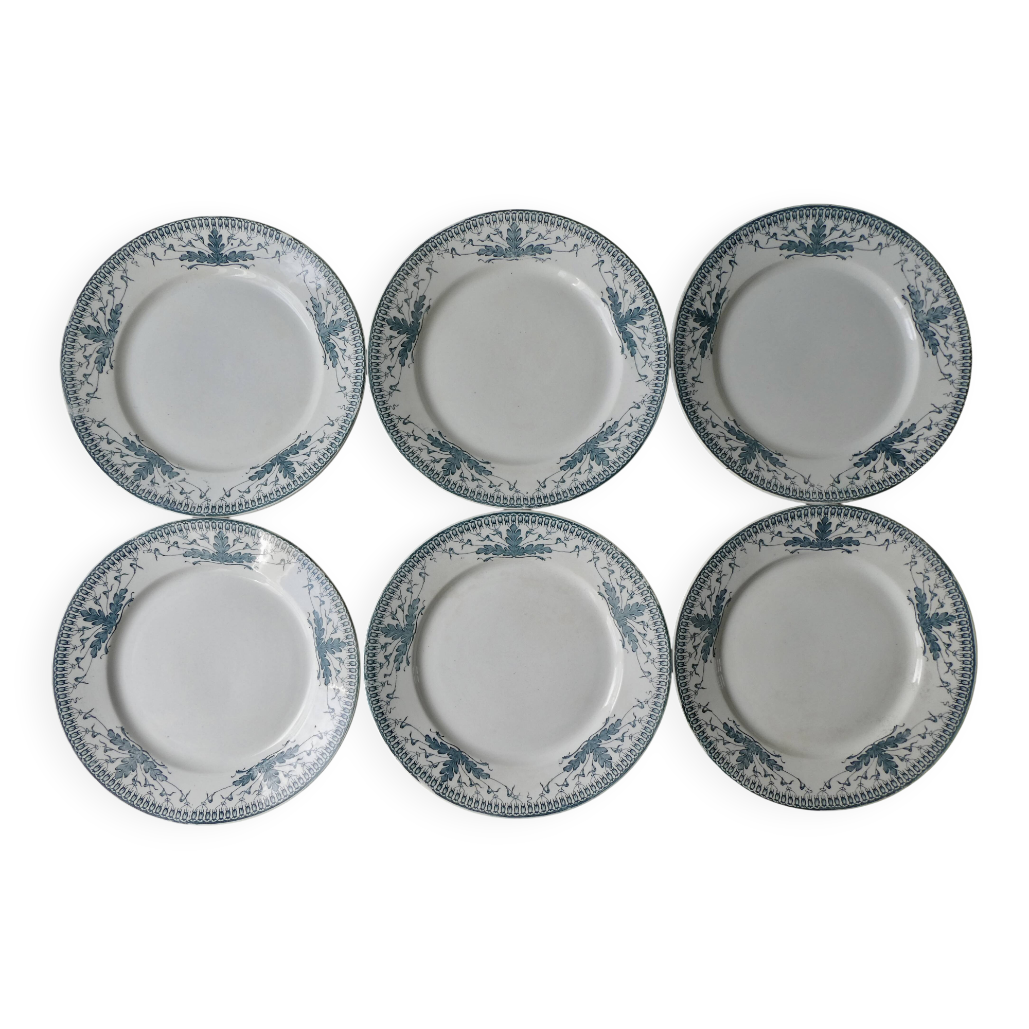 6 large ironstone plates, Badonviller France, D 24 cm