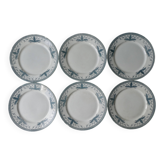 6 large ironstone plates, Badonviller France, D 24 cm