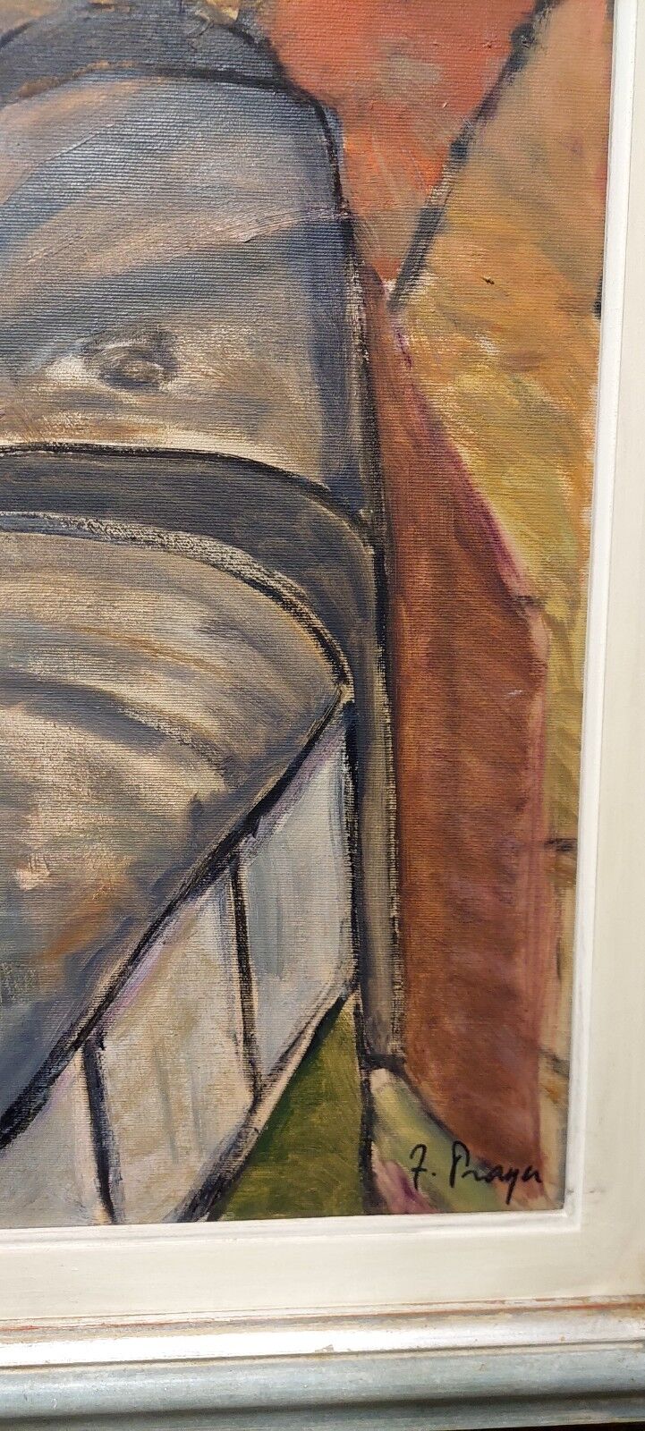 Oil painting on canvas "The Train" Franco Prayer (1924) 80 x 60 cm