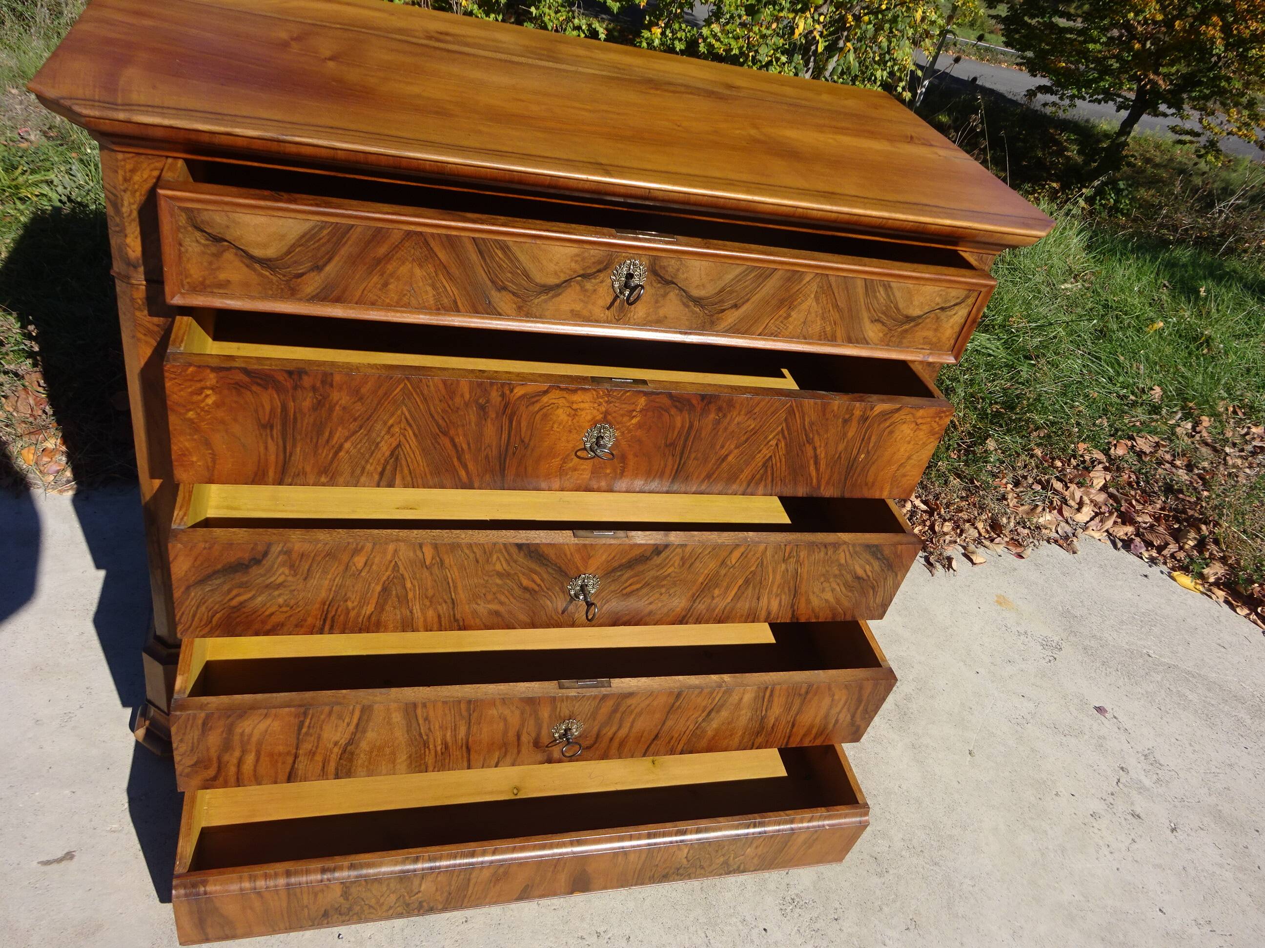 Commode en noyer et ronce de noyer style Louis Philippe