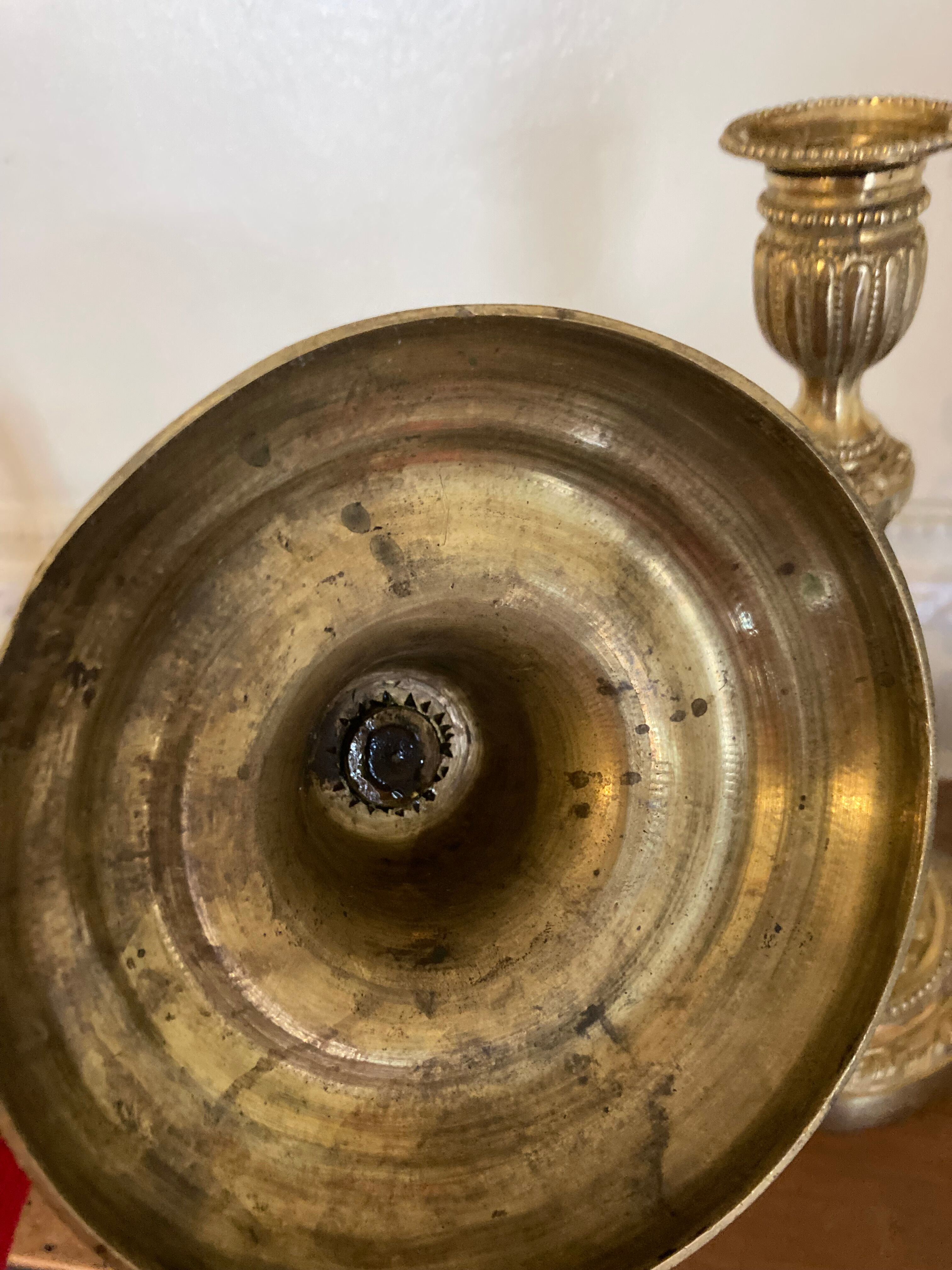Pair of Louis XVI torch candlesticks in gilded bronze