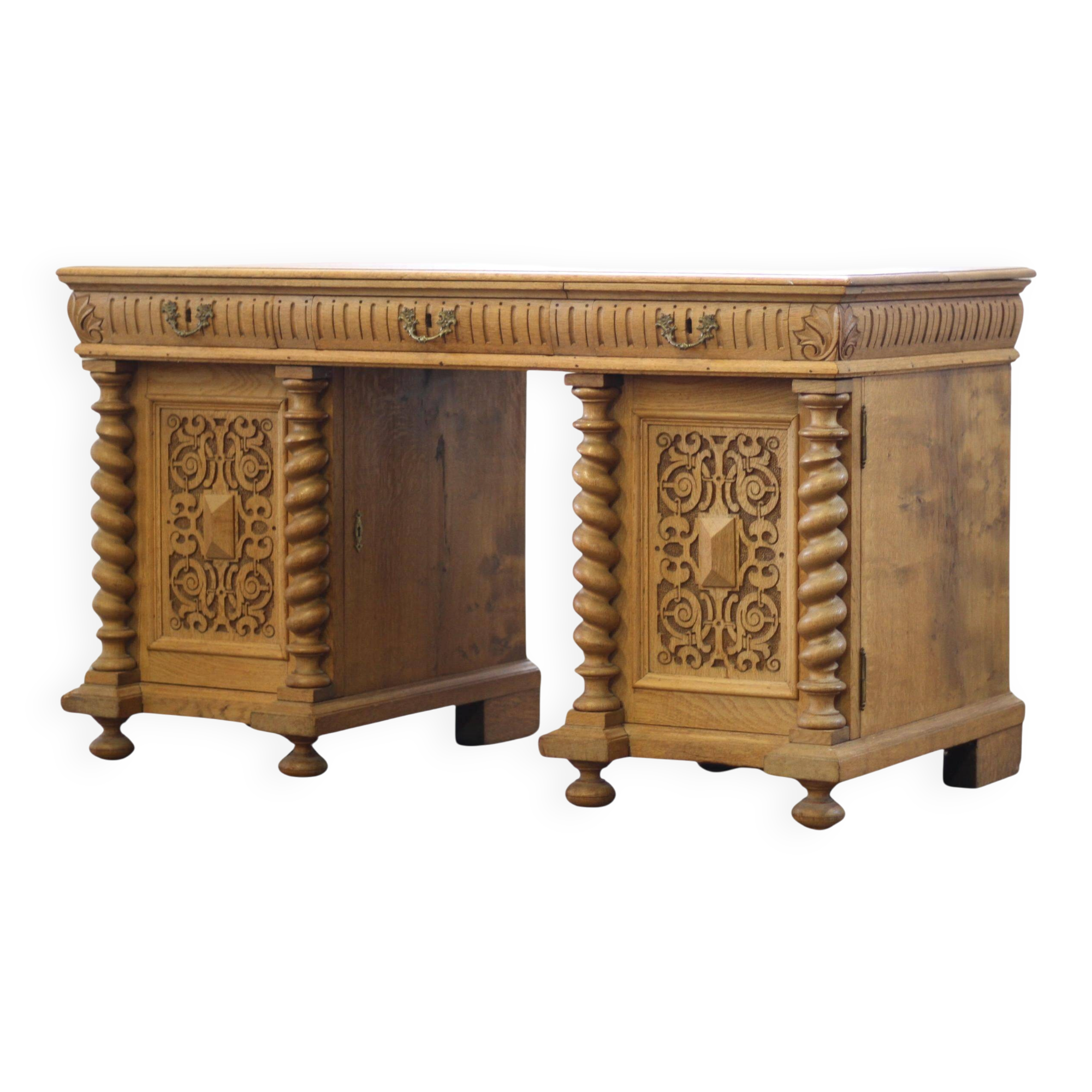 Handcrafted 1960s Danish Oak Desk, Deep Patina, Sculptural Mid-Century Design
