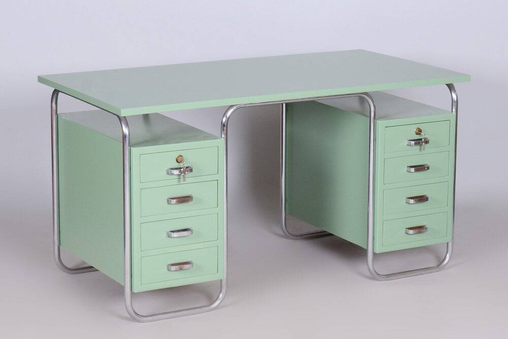 Bauhaus Writing Desk and Chair in Chrome-Plated Steel from Thonet, Czechia, 1930s, Set of 2