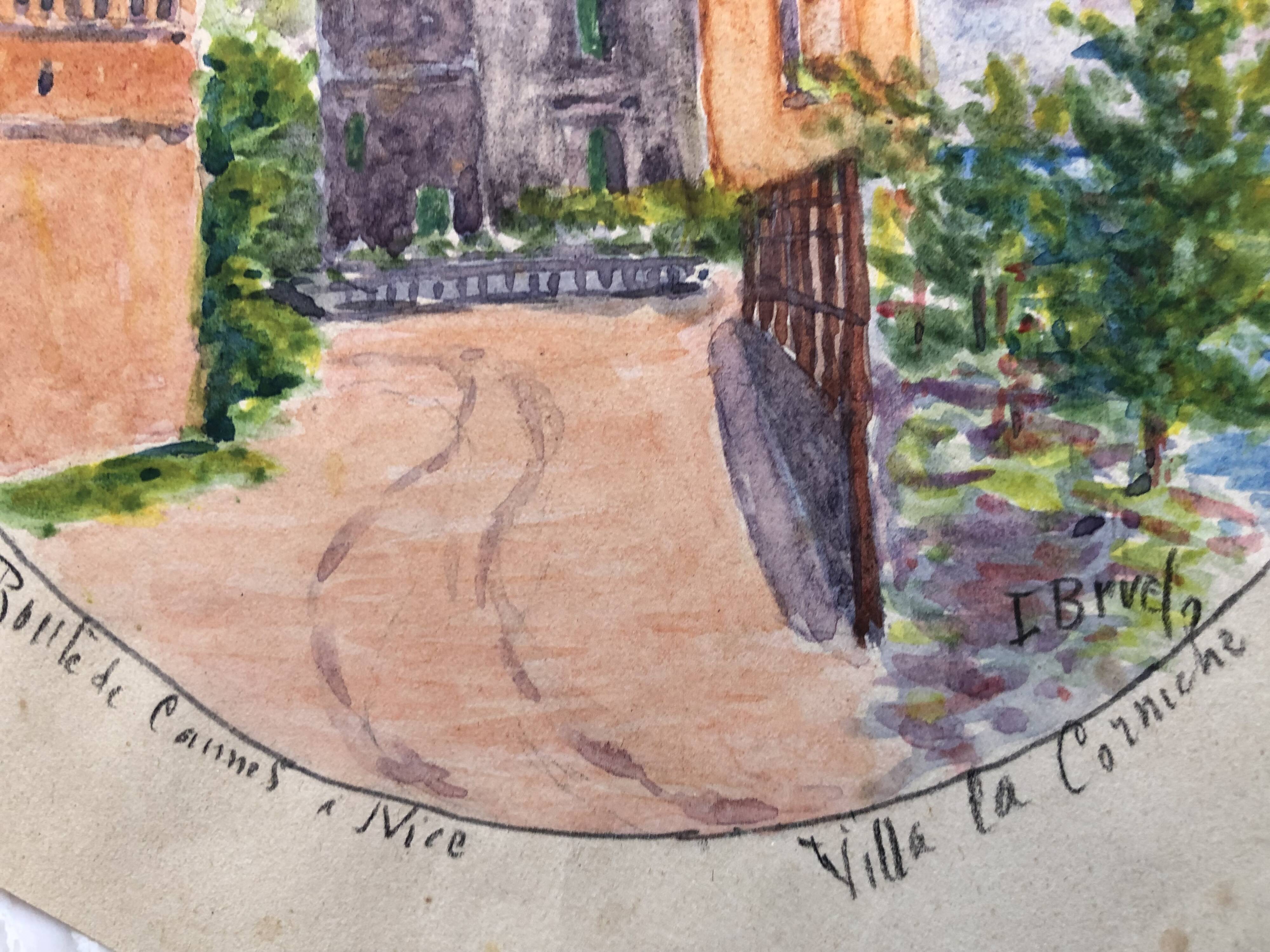 Set of 4 watercolors 1920 cannes, l. bruel, le suquet la corniche island st honorat bay alpes maritimes 06