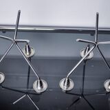 Pair of art deco stainless steel 3-flame candlesticks, Spain, 1970