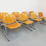 Suite of 4 vintage Giancarlo Piretti benches for Castelli in wood and aluminum
