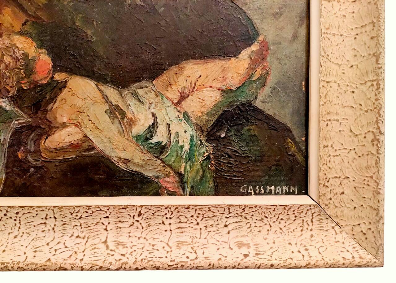 Painting signed GASSMANN (Bernard, 1942) – HSP - Old man carrying a child