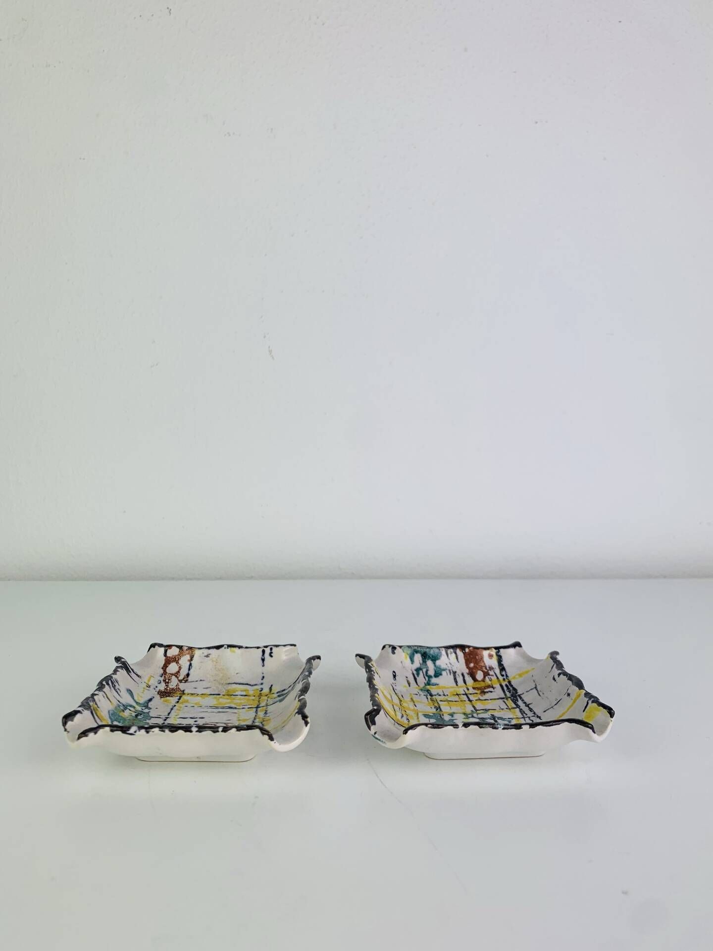 Pair of abstract ceramic ashtrays from the 1960s.