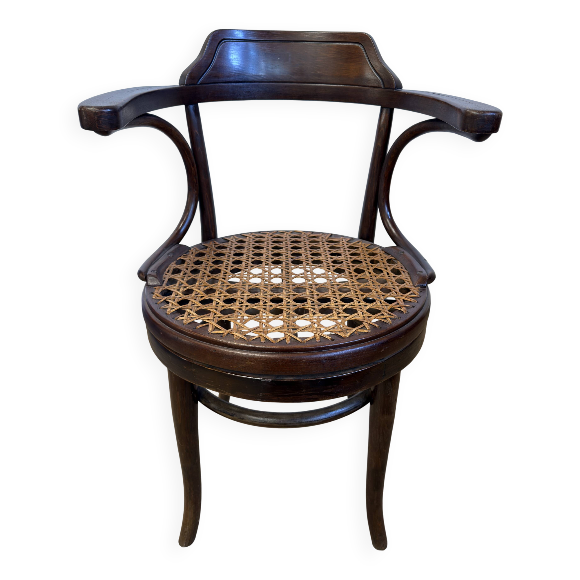 Fauteuil de bureau pivotant Thonet  en bois courbé et cannage – début XXe