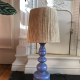 Lampe à poser bleu avec abat-jour en corde