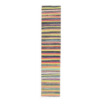 Tapis de couloir vintage turc Oushak fait main en laine et coton jaune, années 1970