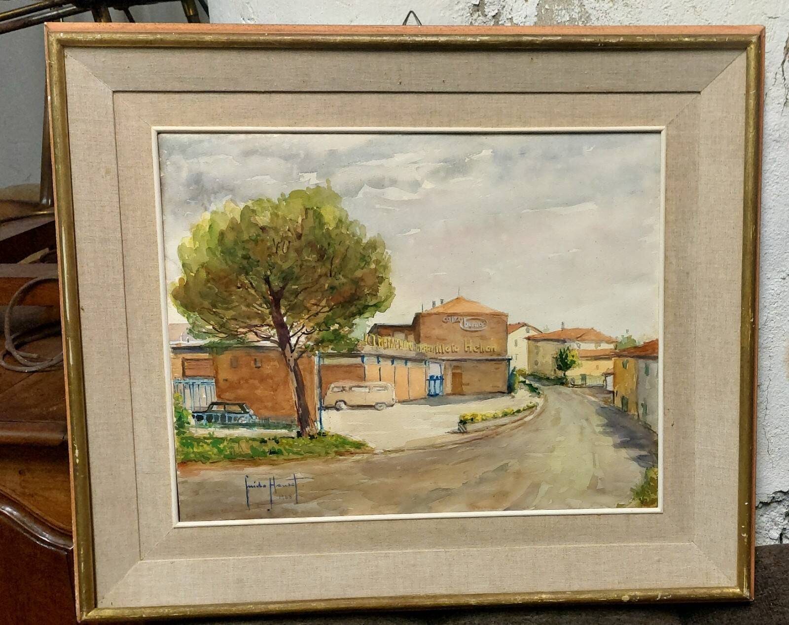 Guido hanset (1910-1992) watercolor on paper view of genoa ? 1968 signed