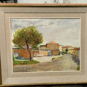 Guido hanset (1910-1992) watercolor on paper view of genoa ? 1968 signed