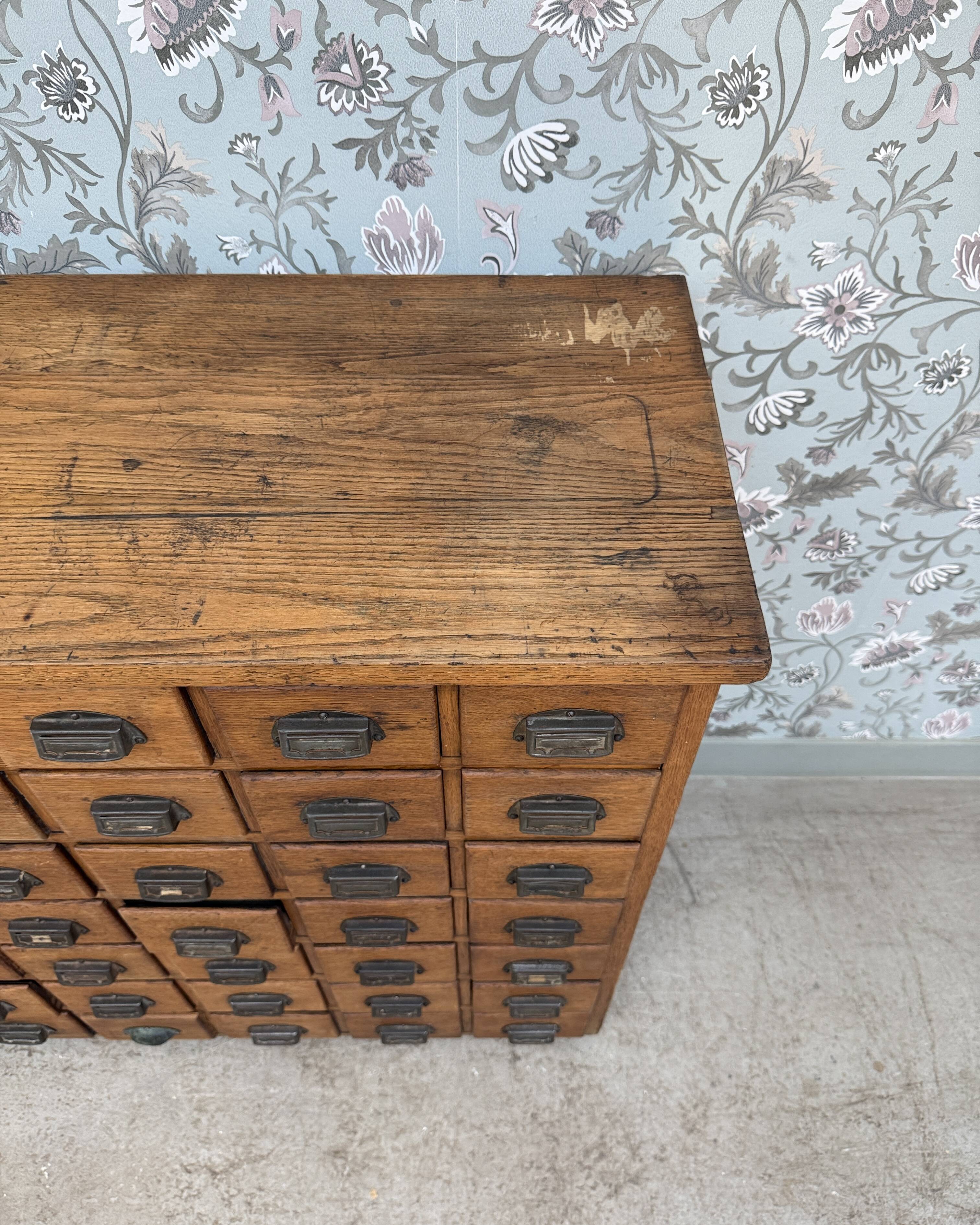Renovated oak workshop drawer unit.