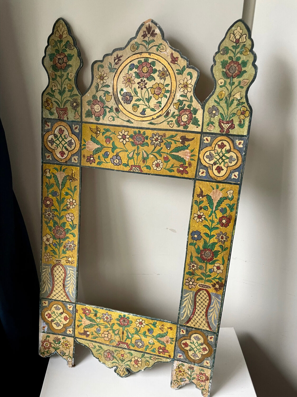 Antique wooden painted frame with flower motifs   88 cm x 47 cm