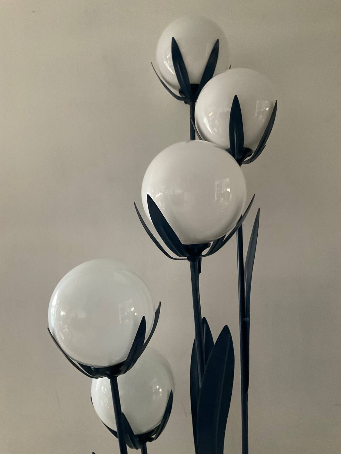 Vintage floor lamp 5 lamps in opaline and blue metal