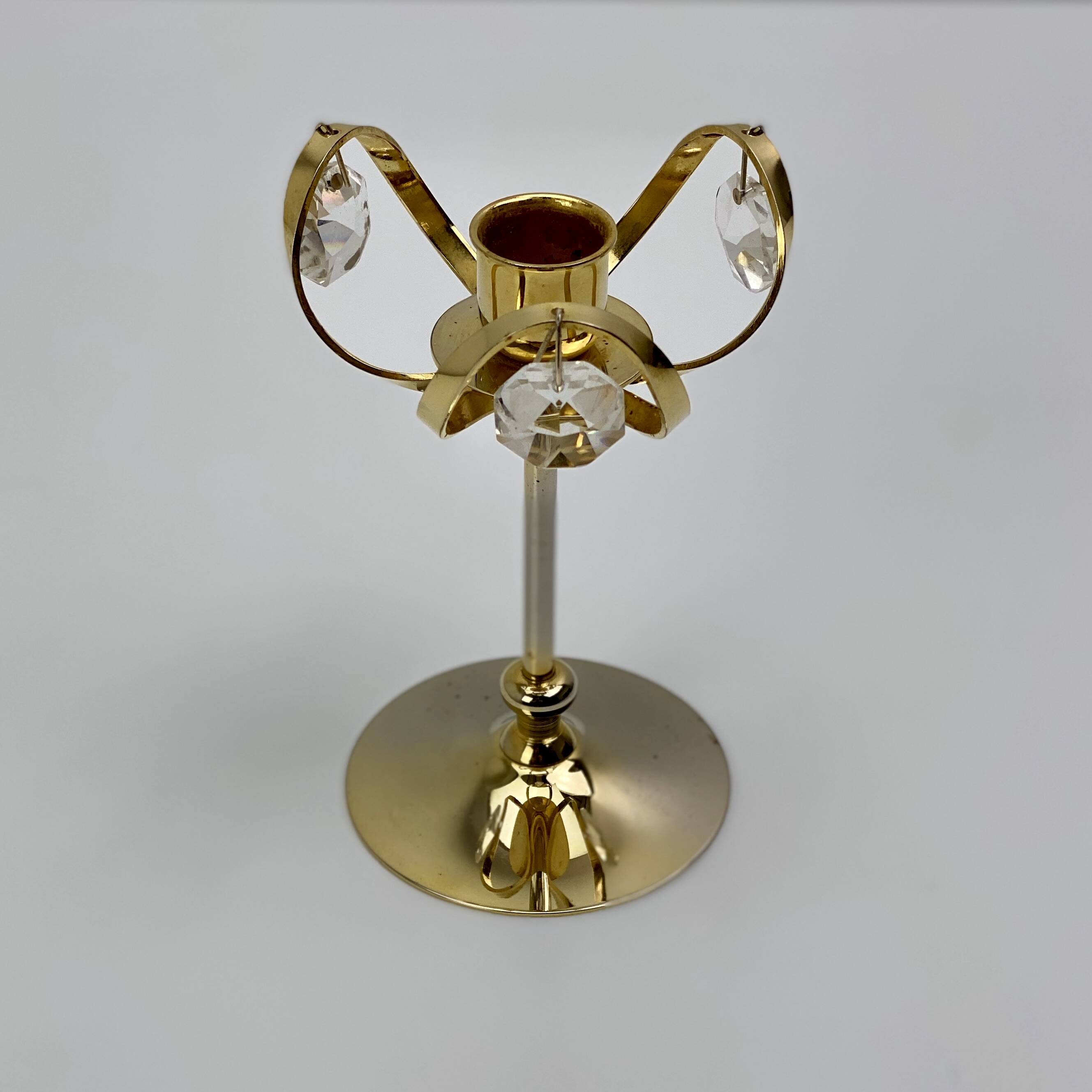 Vintage candle holder in 24 carat gold plated brass and Swarovski crystal, Palwa, Hollywood Regency. Allem