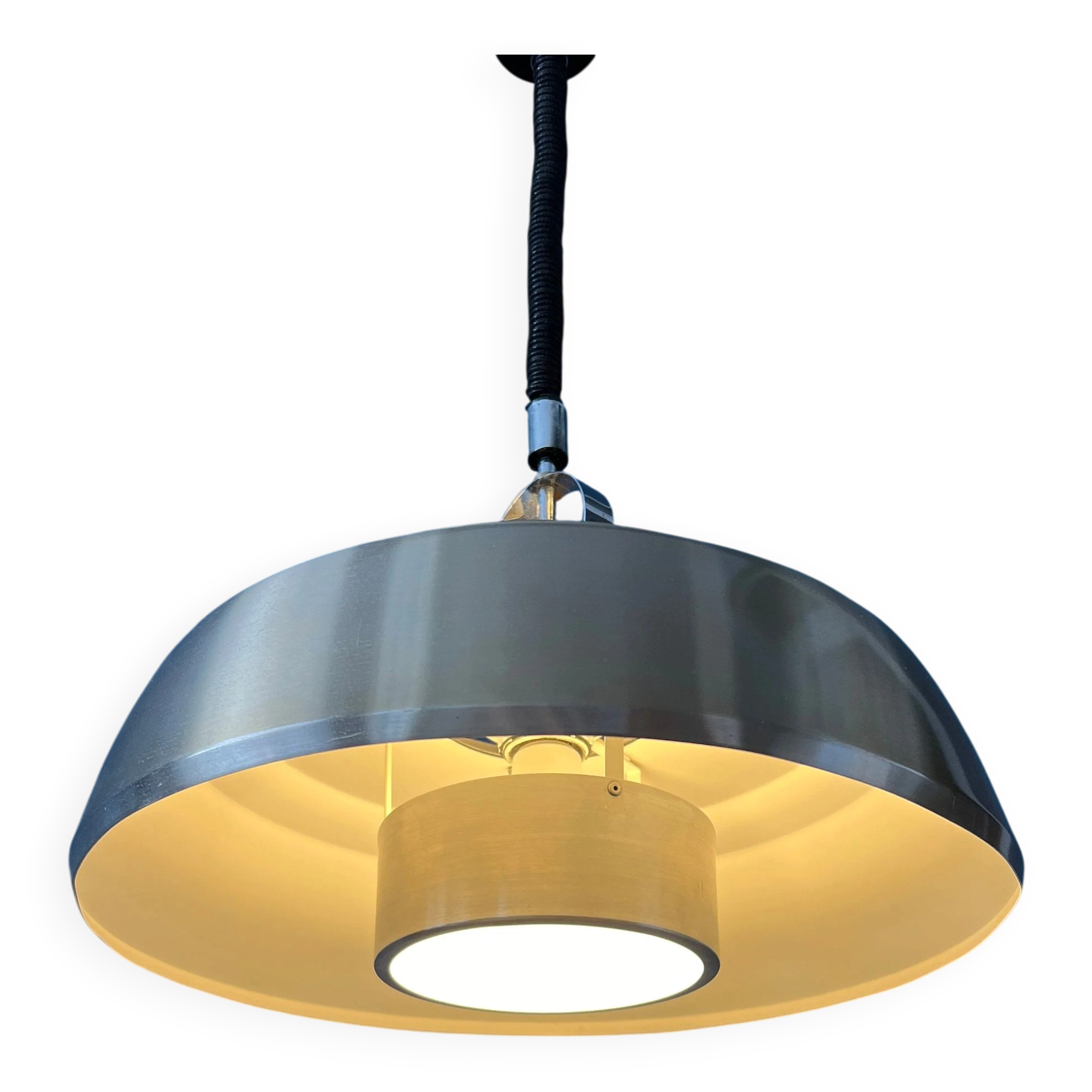 Mid-Century aluminium pendant with orange lacquer