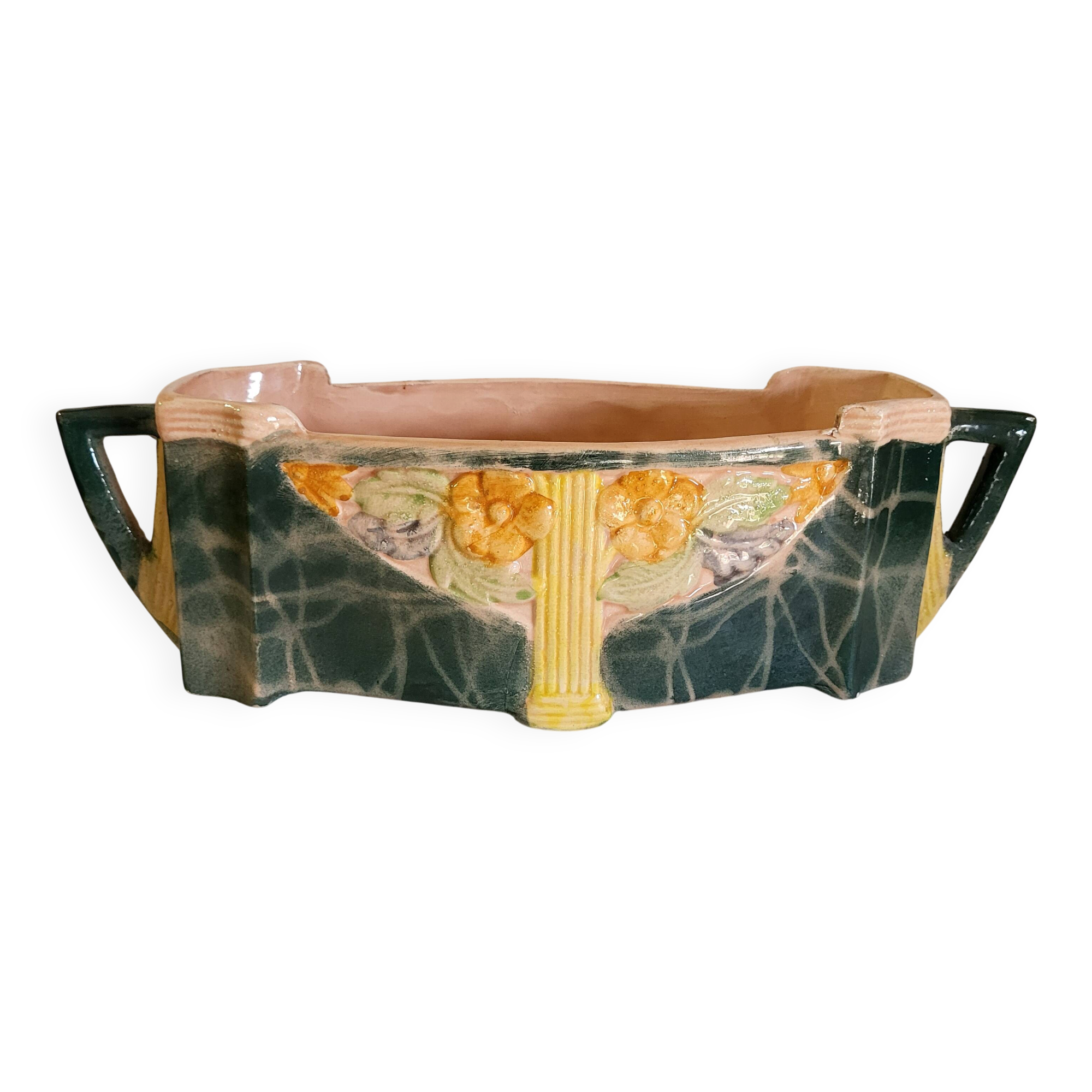Art Deco polychrome jardinière in ceramic and slip, 1920